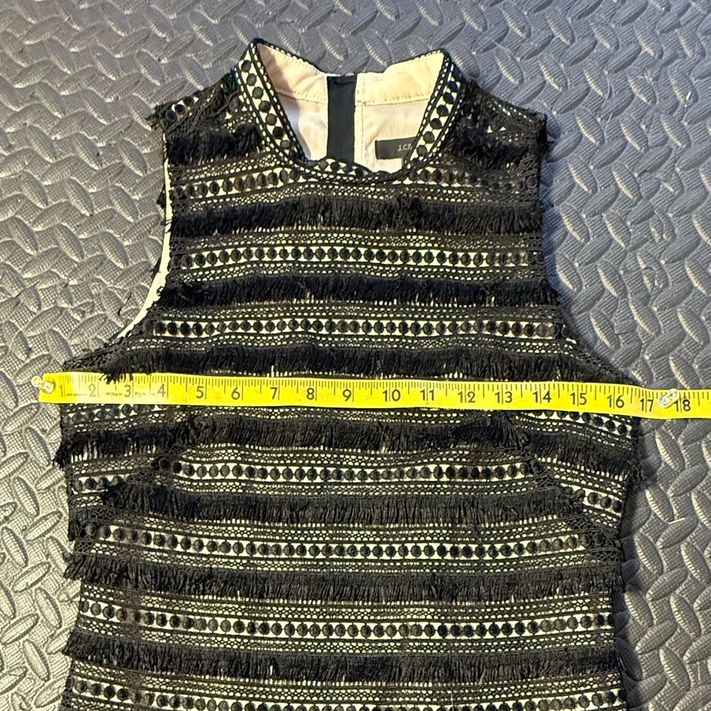 J. Crew Black Lace & Fringe Sheath Dress Size 00 - Picture 5 of 11